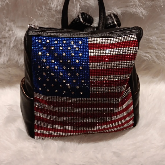 RED WHITE AND BLUE FLAG DESIGN SPARKLING RHINESTONE BACKPACK - Picture 2 of 9